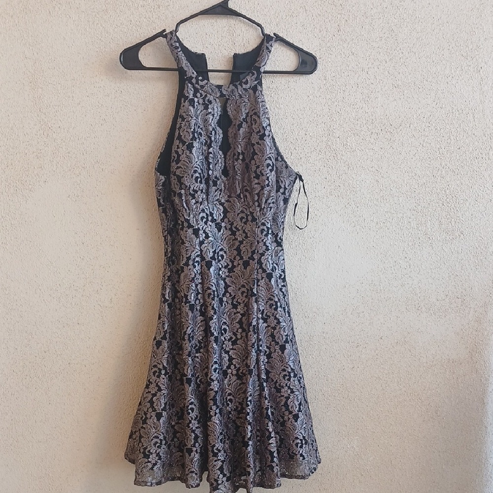 "Make Offer" Gray Sleeveless Halter Fit and Flare Mini Dress
